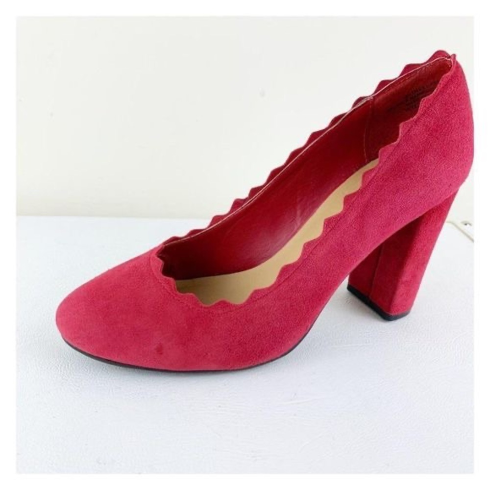 Crown Vintage: Red Suede Scalloped Heels